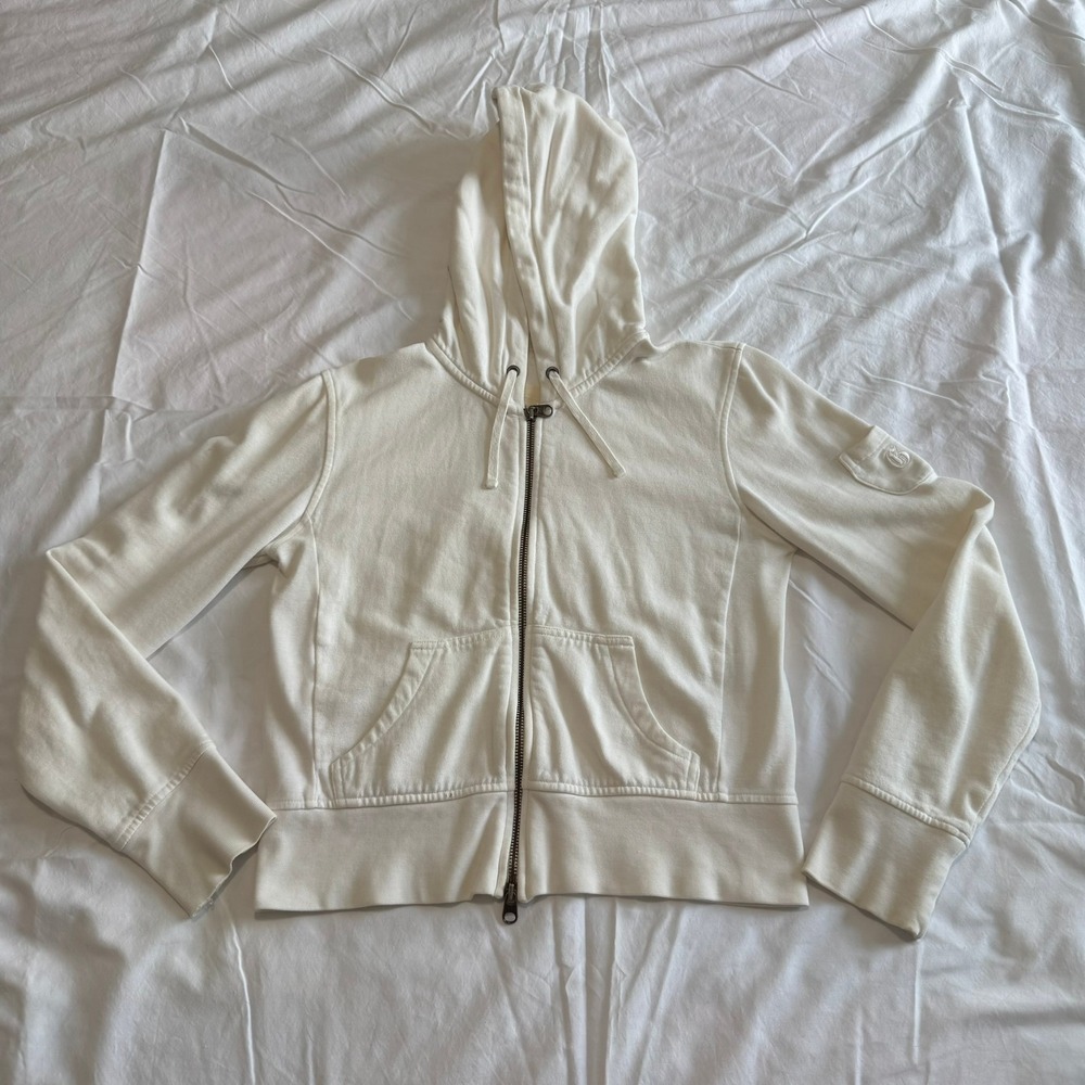 Gap Vintage Y2K Off White Full Zip Hoodie Womens Cream Sweatshirt Sleeve Pocket